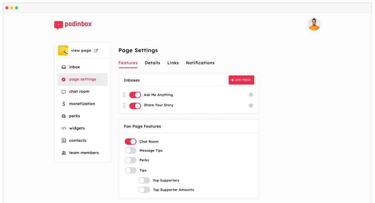 Redesigned Podcast Fan Pages - Fan Page Settings